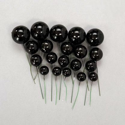 Black Faux Ball Toppers for Cake Decoration (20 Pcs)