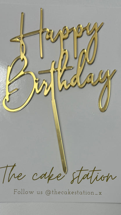 Gold “Happy Birthday” Acrylic Cake Topper – by The Cake Station