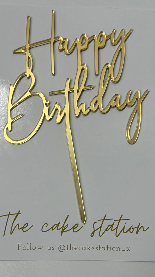 Gold “Happy Birthday” Acrylic Cake Topper – by The Cake Station