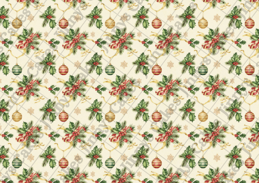 Vintage Holly And Baubles Downloadable Cake Wrap  (watermark removed on download)