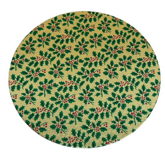 10'' (254mm) Christmas Double Thick Round Gold Green Cake Card