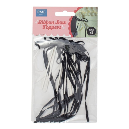 PME Ribbon Bow Cake Toppers – Black (Pack of 8)