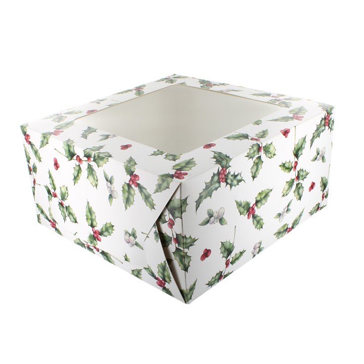 Vintage Holly Square Cake Box -254 X 127mm (10 X 5")