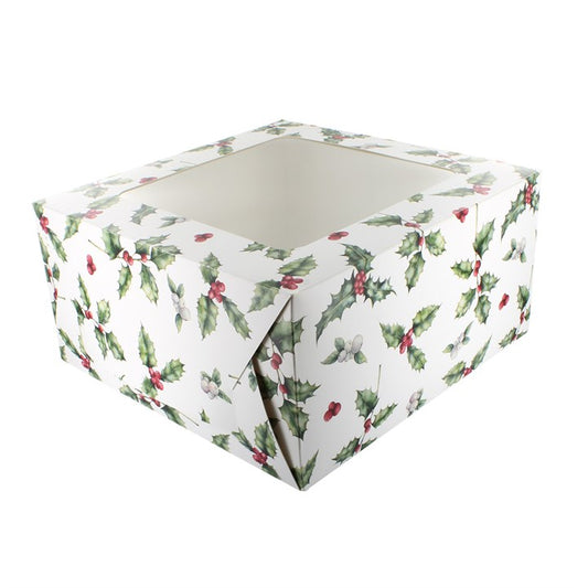 Vintage Holly Square Cake Box -254 X 127mm (10 X 5")