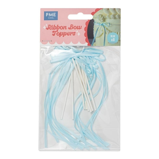 PME Ribbon Bow Cake Toppers – Blue (Pack of 8)