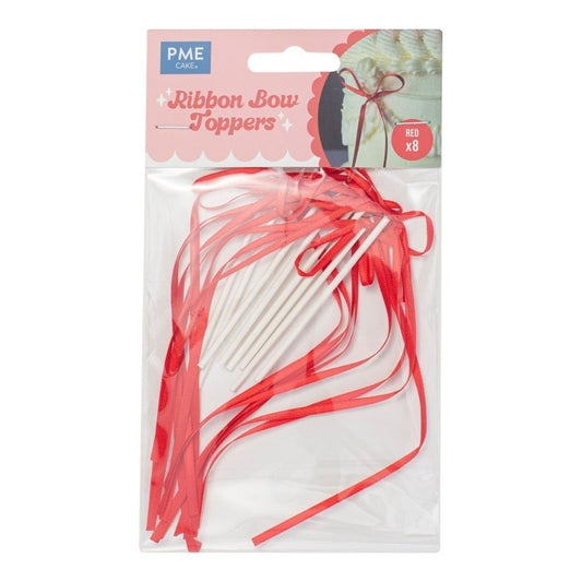 PME Ribbon Bow Cake Toppers – Red (Pack of 8)