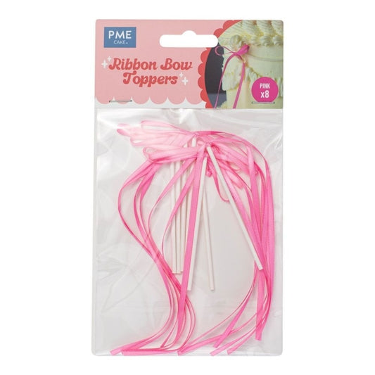 PME Ribbon Bow Cake Toppers – Pink (Pack of 8)