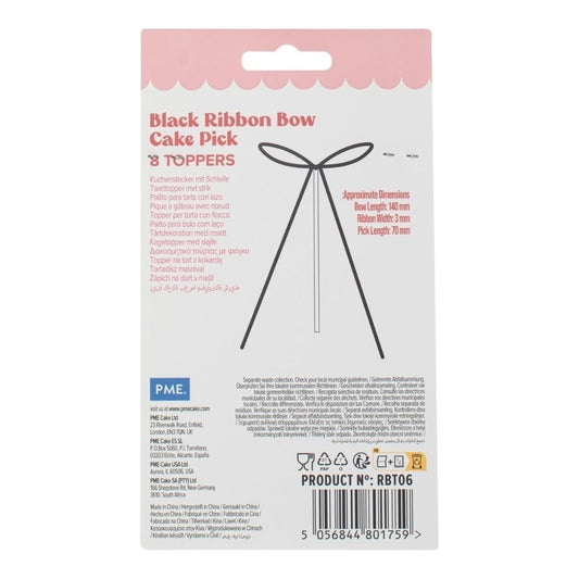 PME Ribbon Bow Cake Toppers – Black (Pack of 8)