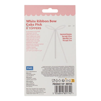 PME Ribbon Bow Cake Toppers – White (Pack of 8)