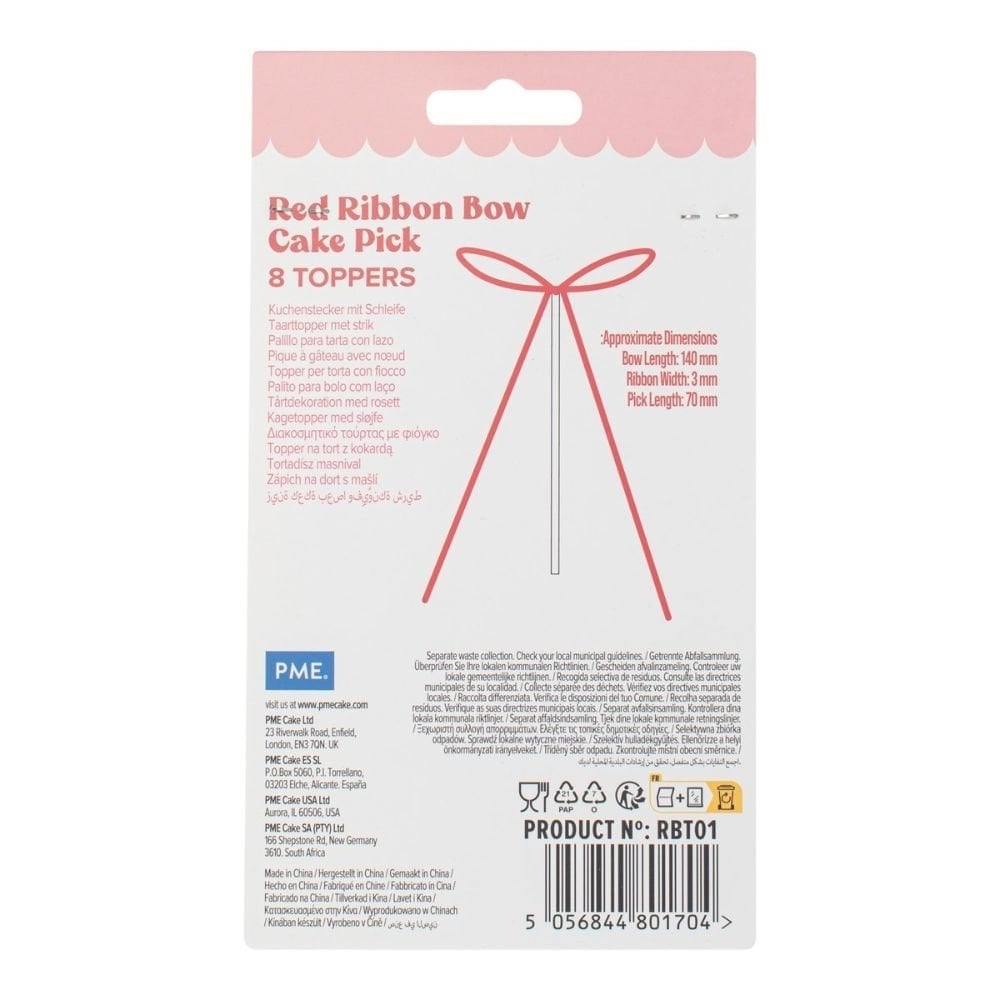 PME Ribbon Bow Cake Toppers – Red (Pack of 8)
