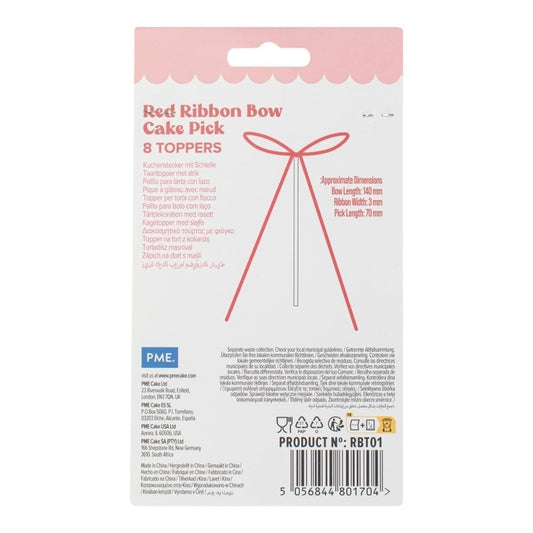 PME Ribbon Bow Cake Toppers – Red (Pack of 8)