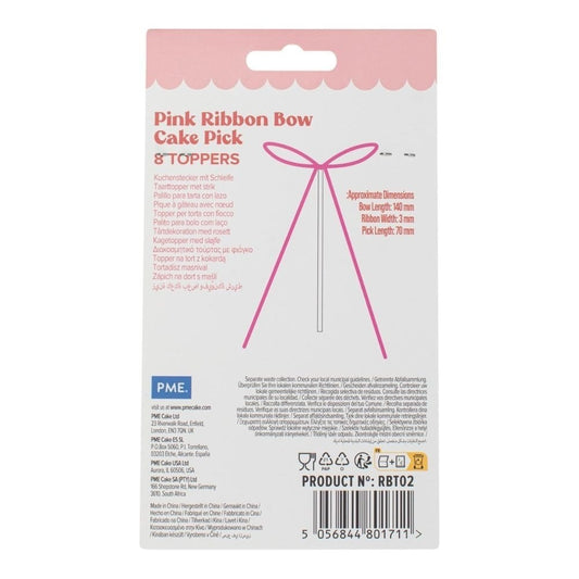 PME Ribbon Bow Cake Toppers – Pink (Pack of 8)