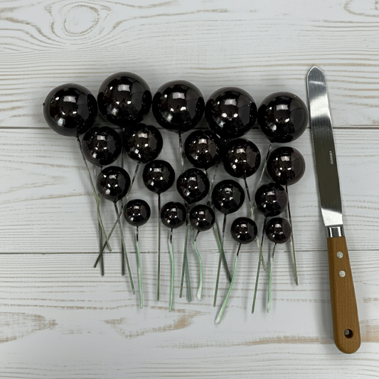 Black Faux Ball Toppers for Cake Decoration (20 Pcs)