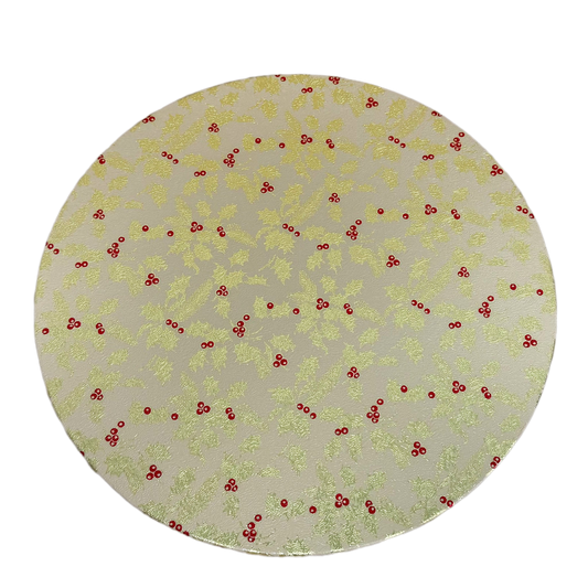 10'' (254mm) Christmas Double Thick Round Gold Holly Cake Card