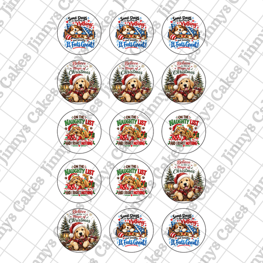 Cute Christmas Dogs Downloadable Cupcake Toppers (watermark removed on download)