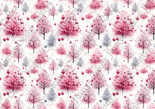 Pink Christmas Forest Downloadable Cake Wrap  (watermark removed on download)