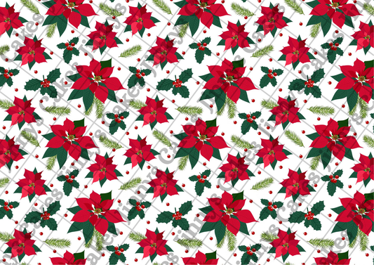 Poinsettia And Holly Christmas Downloadable Cake Wrap  (watermark removed on download)