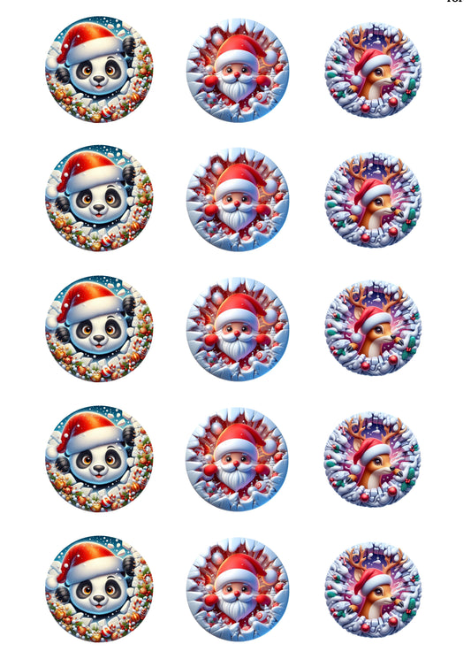 Christmas  Cup Cake Toppers  x 15 precut