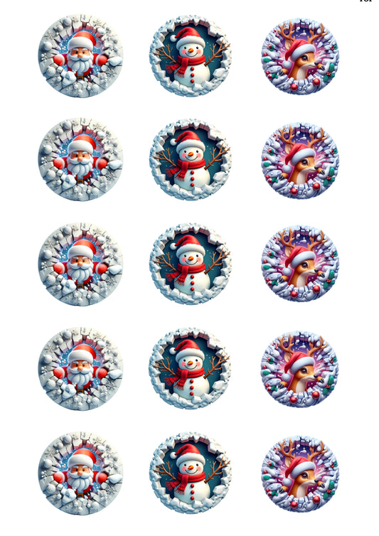 Christmas  Cup Cake Toppers  x 15 precut
