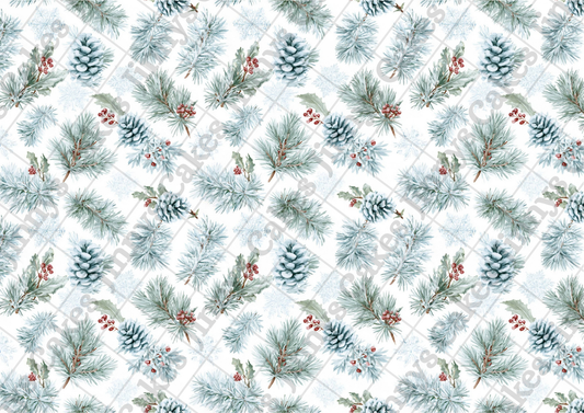 Christmas Ferns And Pines Downloadable Cake Wrap  (watermark removed on download)