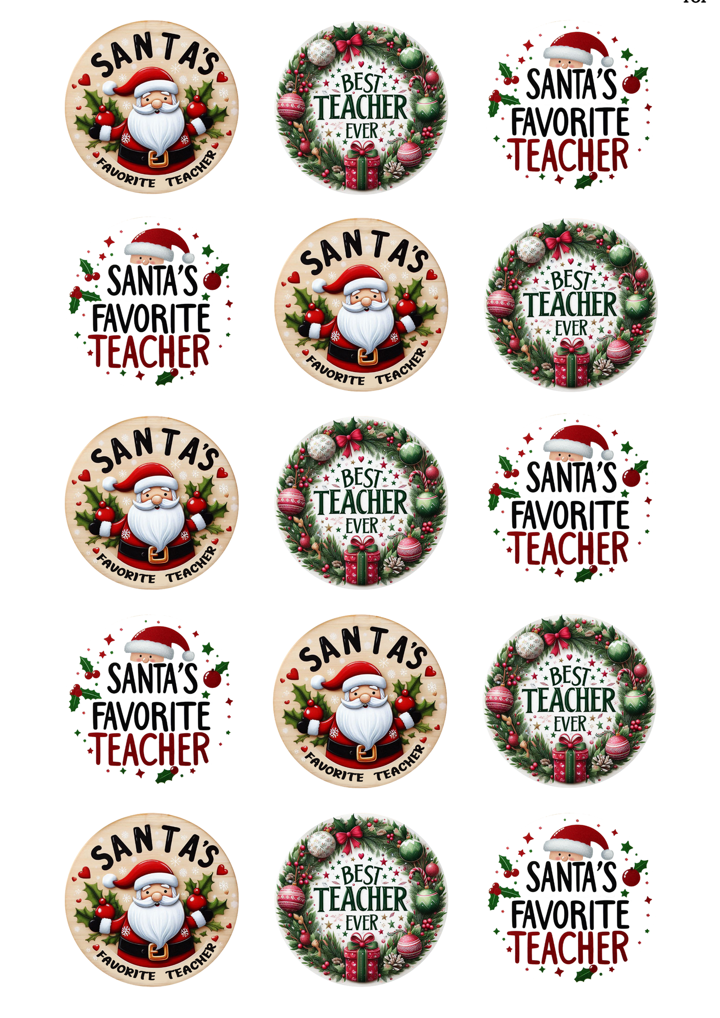 Christmas Best Teacher Cup Cake Toppers  x 15 precut
