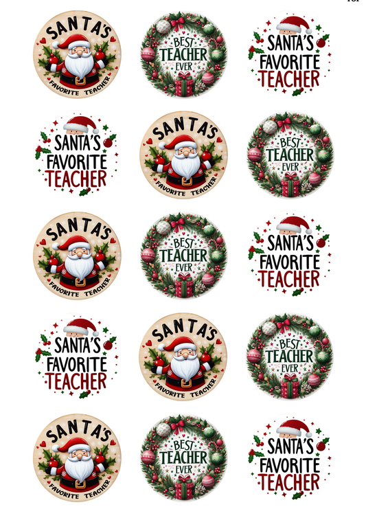 Christmas Best Teacher Cup Cake Toppers  x 15 precut