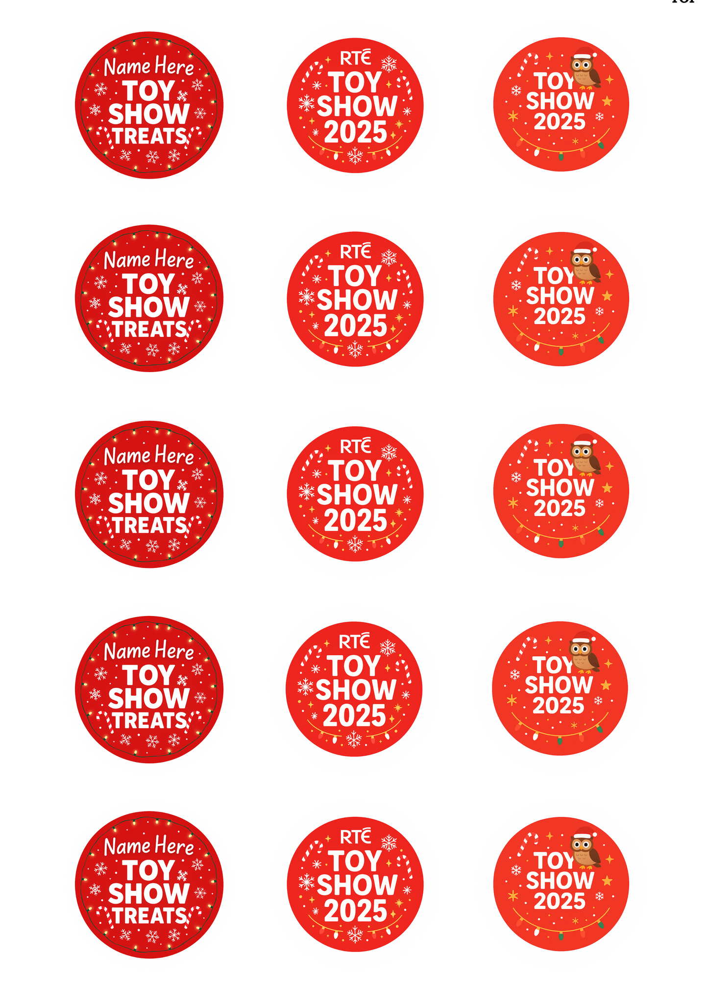 Late Late Toy Show Cupcake Toppers x 15 Precut