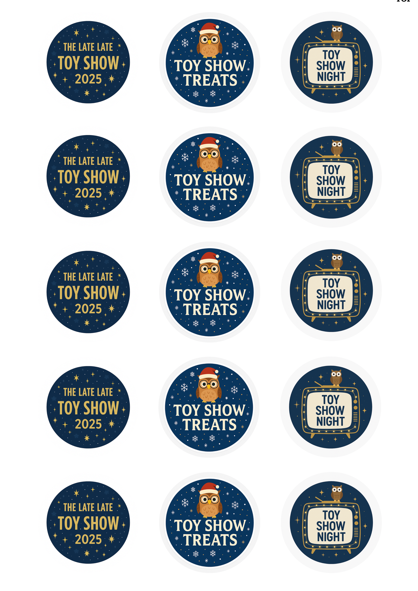 Late Late Toy Show Cupcake Toppers x 15 Precut