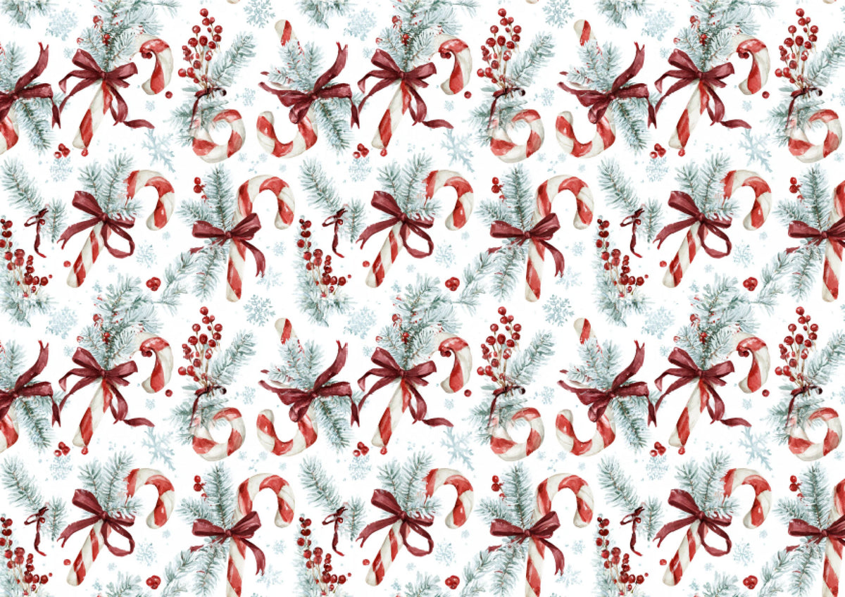 Vintage Candy Canes And Bows Downloadable Cake Wrap
