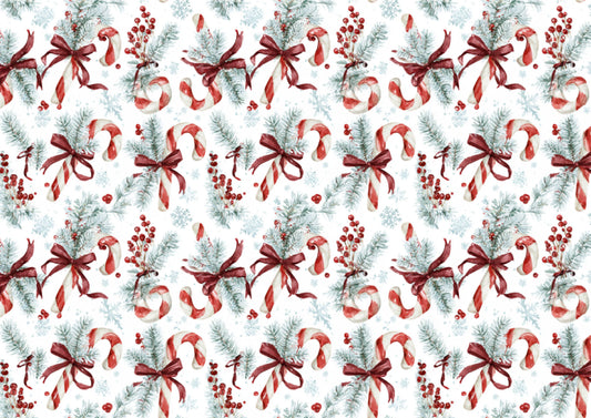 Vintage Candy Canes And Bows Downloadable Cake Wrap