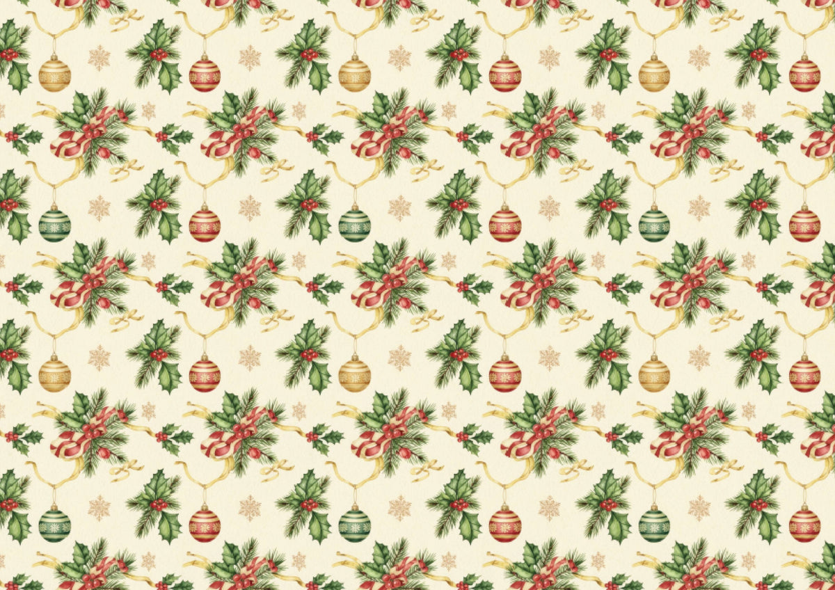 Vintage Holly And Baubles Downloadable Cake Wrap
