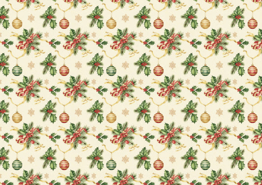 Vintage Holly And Baubles Downloadable Cake Wrap