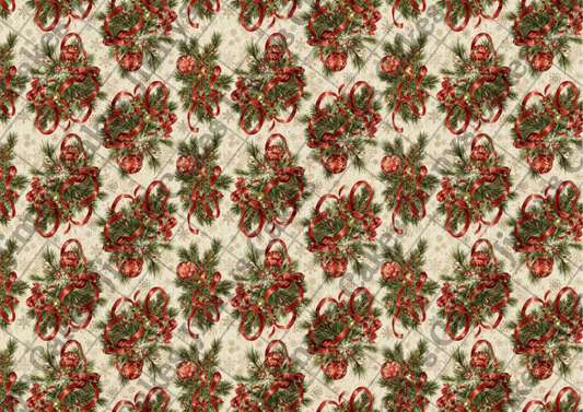 Vintage Pine And Ribbons Downloadable Christmas Cake Topper  (watermark removed on download)