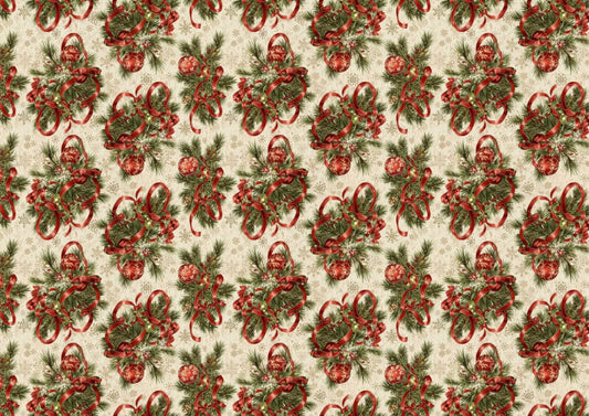 Vintage Pine And Ribbons Downloadable Christmas Cake Topper