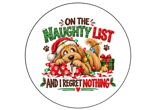 Cute Christmas Dog Printable Cake Download "On the naughty"